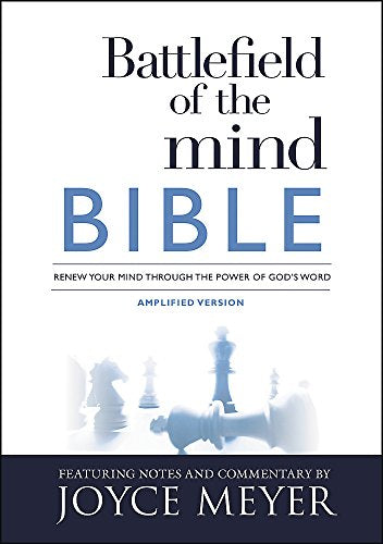 Bible cover with chess pieces and text: "Battlefield of the Mind.