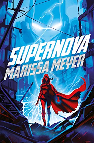 Book cover featuring a red-cloaked figure standing in a blue, lightning-filled ruined cityscape.