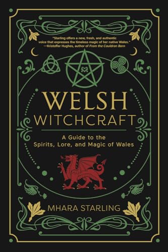 Book cover: “Welsh Witchcraft” with pentacle, dragon, and Celtic designs.