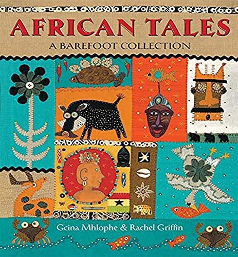 Book cover: "African Tales" with colorful, patterned folk art illustrations.