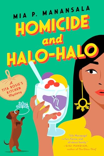 Book cover featuring a woman holding a halo-halo dessert and a small dog.