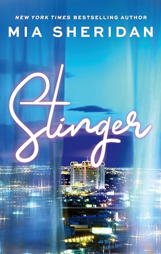 Book cover for "Stinger" with neon script over a city skyline.