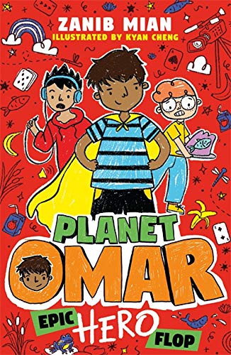Book cover: three children with colorful doodles and the title "Planet Omar".