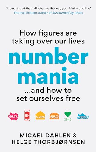 Book cover with bold "number mania" title and numerical icons below.
