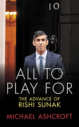 Book cover featuring Rishi Sunak in a suit, standing by 10 Downing Street.
