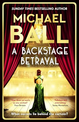 Book cover: “A Backstage Betrayal” with a woman facing a theatre stage.