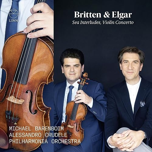 CD cover featuring two men, one holding a violin, and text for Britten & Elgar.