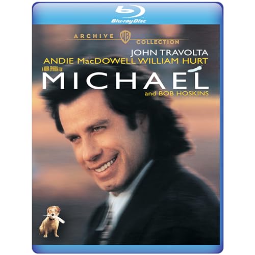 Blu-ray cover for “Michael” featuring John Travolta and a small dog.