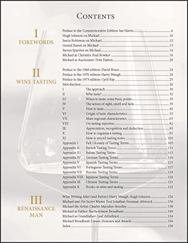 Book’s table of contents titled “Wine Tasting” with a wine glass illustration.