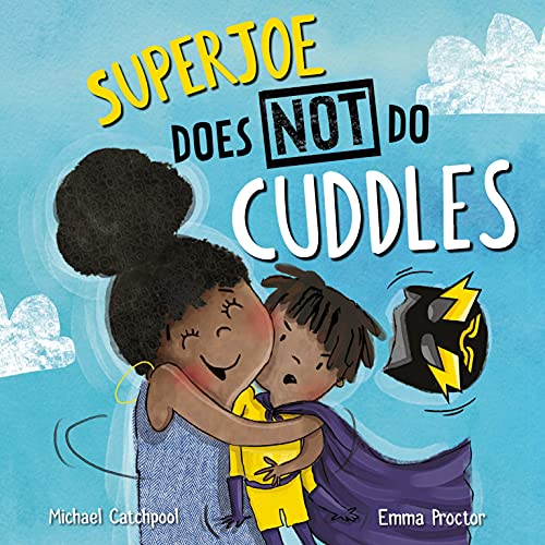 Book cover: a child with curly hair resists a hug from another child.