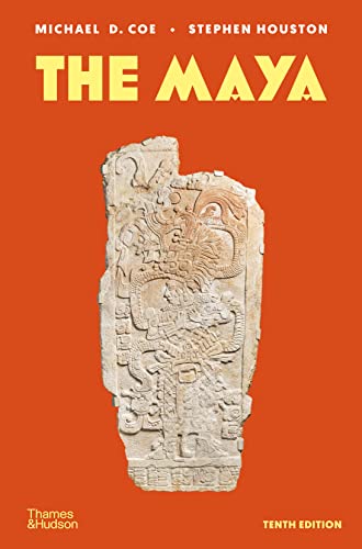 Book cover for The Maya featuring a stone relief carving on an orange background.