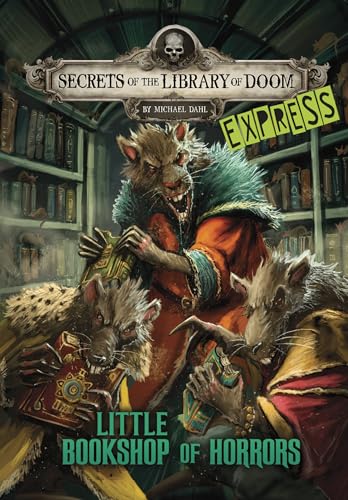 Book cover with anthropomorphic rats in a library, titled "Little Bookshop of Horrors.