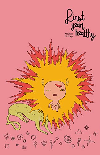 Book cover: illustration of a baby emerging from a lion’s sun-like mane.