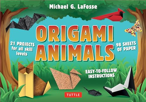 Origami Animals kit cover with folded paper bird, fox, and butterfly.
