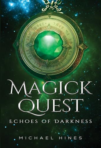 Book cover featuring a green gem-encrusted circular amulet against a starry background.