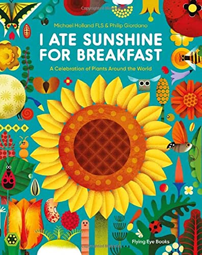 Book cover with a large sunflower and colorful plant illustrations.