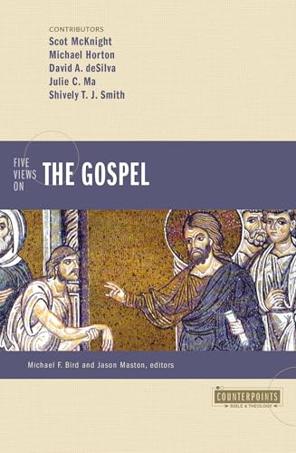 Book cover: "Five Views on the Gospel" with religious mosaic imagery.