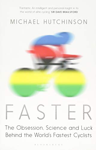 Book cover for "Faster" with blurred cyclist and colorful wheels.