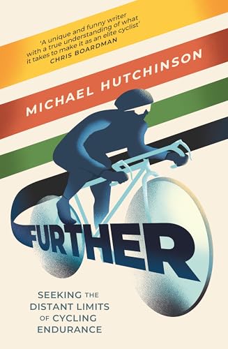 Book cover: cyclist silhouette, bold title "Further," and colorful geometric design.