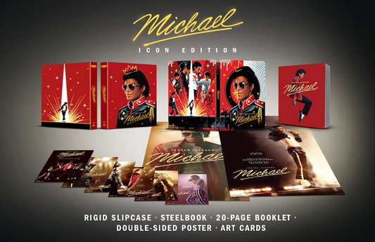 Michael" ICON Edition 4K UHD & BD Steelbook packaging with Michael Jackson imagery.