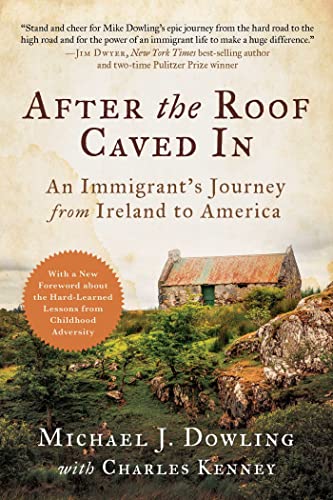 Book cover: Irish cottage on a hill, title “After the Roof Caved In.”