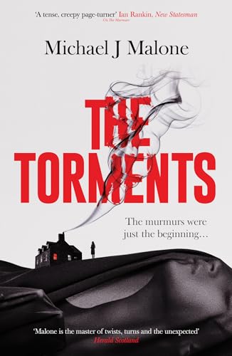 Book cover: "The Torments" with a house, smoke, and a shadowed face.