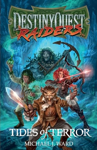 Fantasy book cover depicting adventurers facing a ghostly pirate and sea monster.