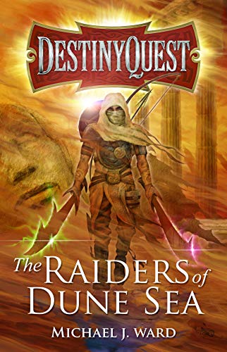 Book cover: hooded figure with swords in a desert landscape.