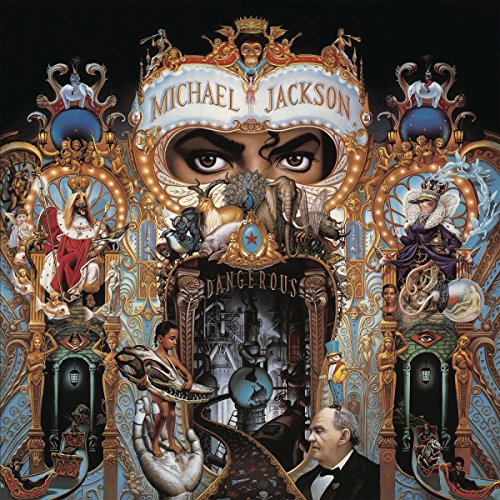 Surreal album cover art featuring Michael Jackson's eyes surrounded by ornate, fantastical animal imagery.