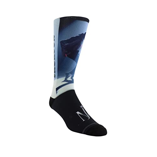 Black and white crew sock with image of Michael Jackson dancing.