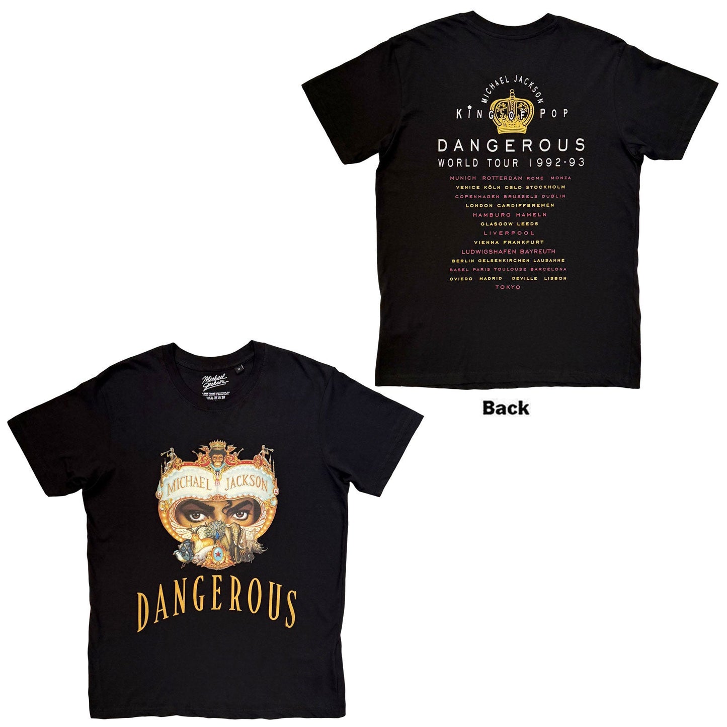 Black t-shirt with a portrait of Michael Jackson and “Dangerous” text.