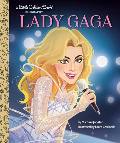 Lady Gaga illustrated on a children’s book cover, holding a microphone.