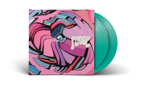 Michael Kiwanuka’s “FUDGE” album cover and two mint green vinyl records.