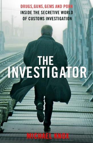 Book cover: man in coat walking on train tracks, titled "The Investigator".