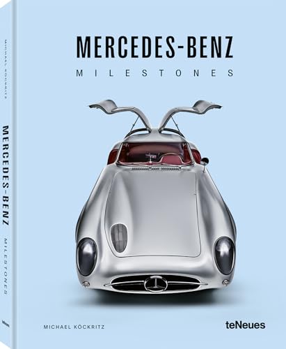 Book cover: “Mercedes-Benz Milestones” featuring a silver vintage car.
