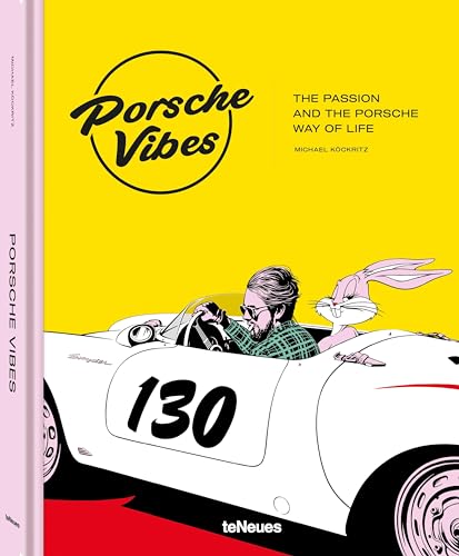 Book cover with a yellow background showing a man and Bugs Bunny in a Porsche.
