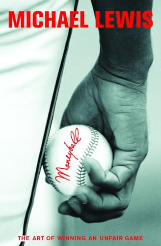 Book cover: hand holding a baseball with “Moneyball” written on it.