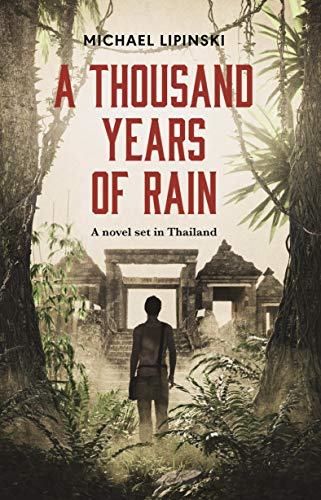 Book cover: a person viewed from behind at ancient Thai ruins.