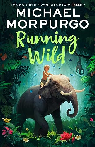 Book cover: boy riding an elephant in a lush jungle scene.