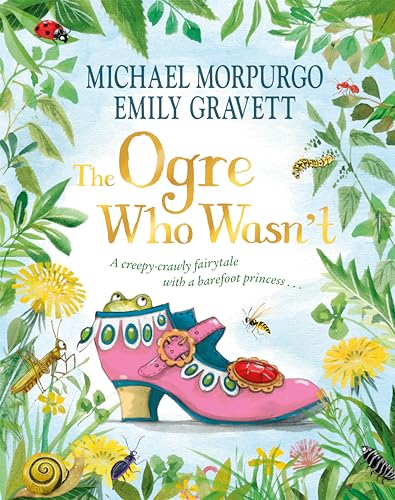 Book cover for The Ogre Who Wasn't featuring a frog inside a pink shoe.