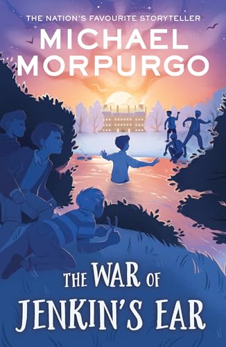 Book cover: children near a large building, illustrated in shades of blue.
