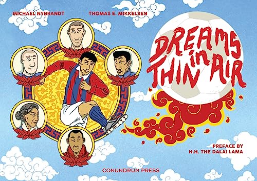 Book cover: illustrated people, a soccer ball, and the title "Dreams in Thin Air".