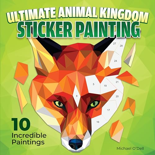 Geometric fox face sticker painting book cover with numbered sections.