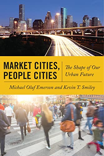 Book cover with city skyline, highway, and pedestrians; title "Market Cities.