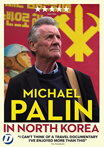 Michael Palin stands in front of a North Korean propaganda poster on this DVD cover.