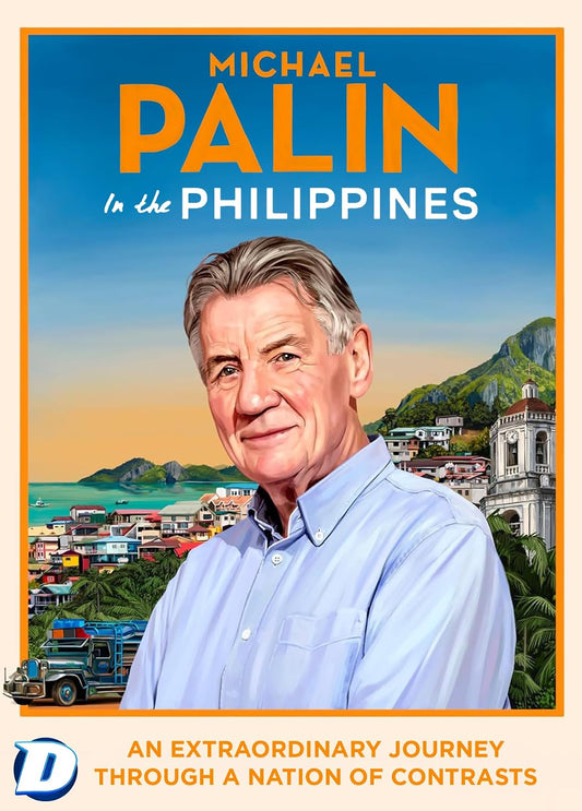 Michael Palin portrait with a Philippine landscape background, DVD cover.
