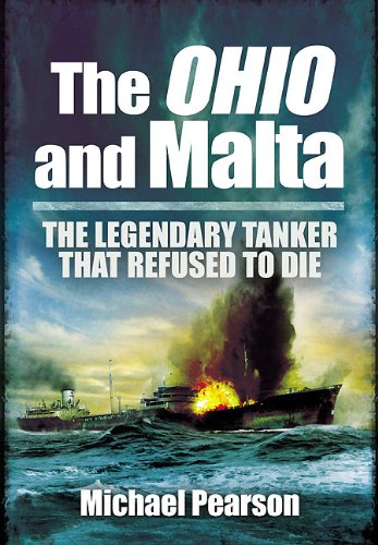 Book cover depicting a burning tanker ship at sea, titled "The Ohio and Malta".