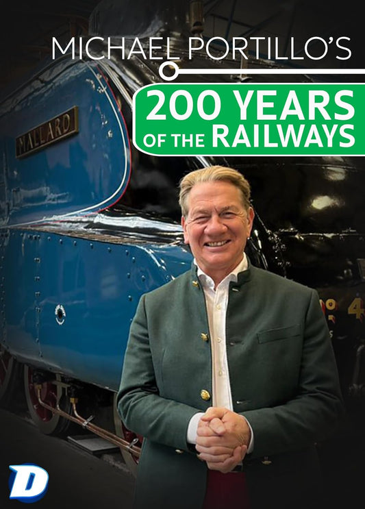 Michael Portillo with a blue steam train on the DVD cover.