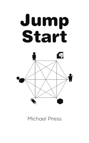 Book cover: "Jump Start" with geometric design and stick figures.