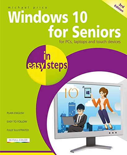 Book cover: “Windows 10 for Seniors” with computer illustration.